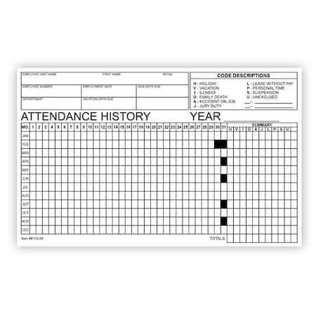 Employee Attendance Tracker, 8 X 5, 50 Per Pack Pk